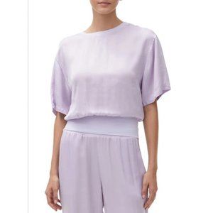 Michael Stars Lilac Satin Short-Sleeve Blouse